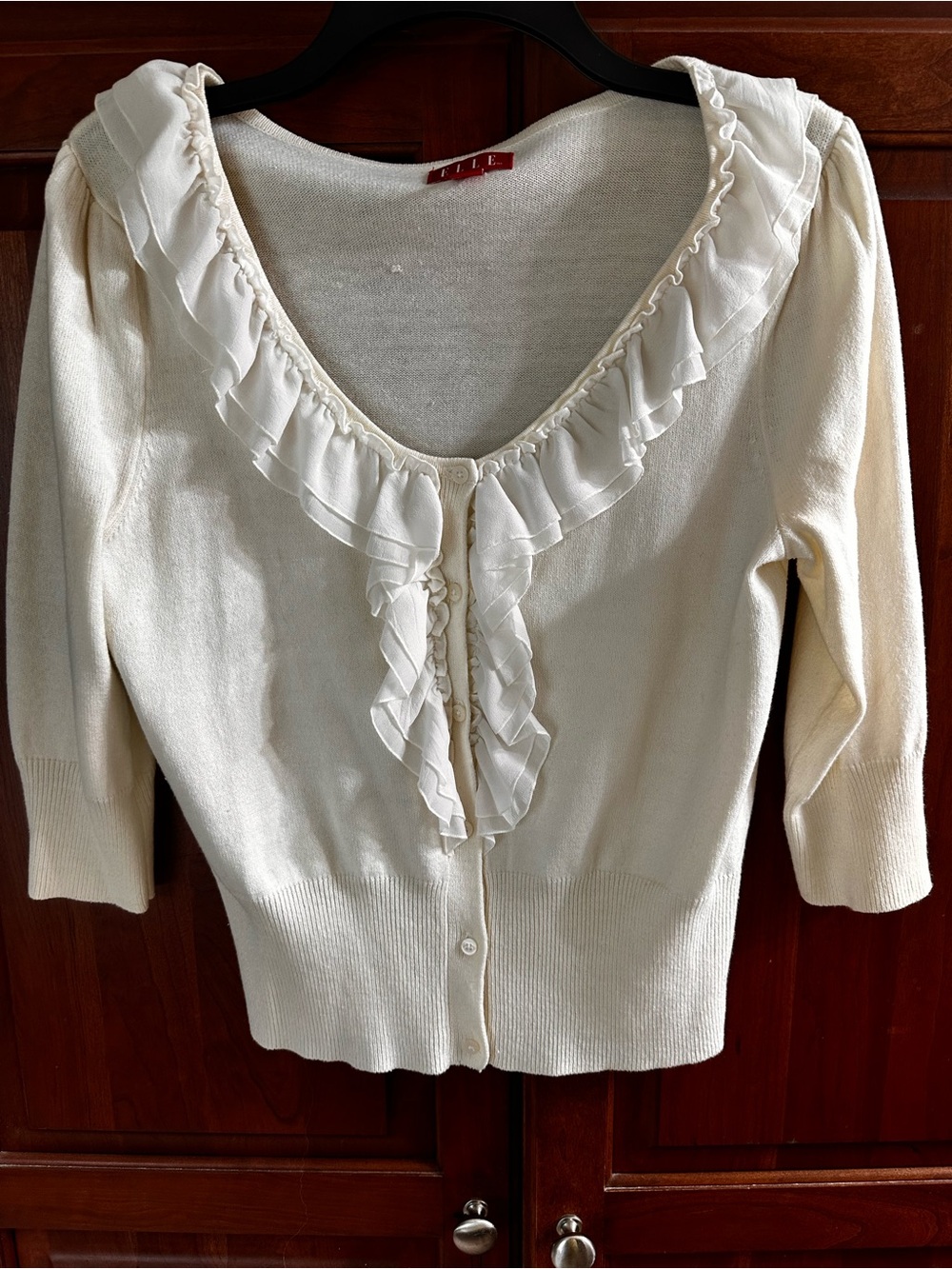 Elle Cream Ruffled V-Neck button down Cardigan